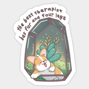 The Best Therapist Has Fur and Four Legs Corgi Magic Glow Terrarium Sticker